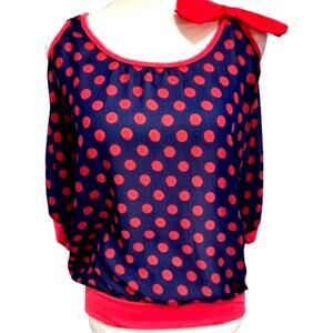 "JULIE'S ClOSET" Sheer Blouse,BOW, Pinup Girl, Polka Dots, CUTE,